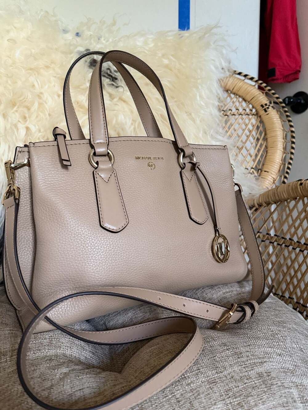 Michael Kors Emma Medium Pebbled Leather Satchel Handbag